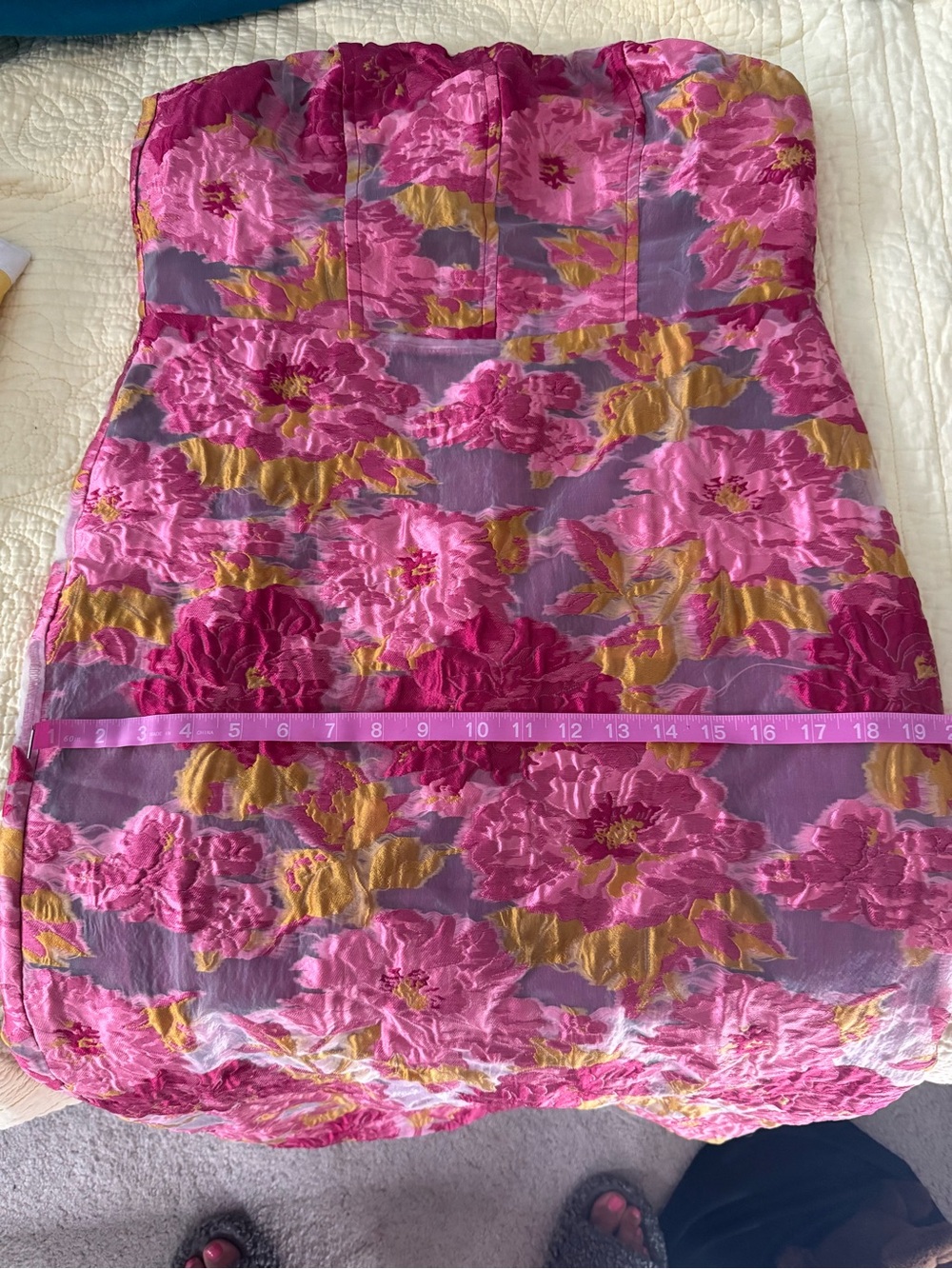 Strapless Pink Floral Midi Dress - Picture 5 of 6